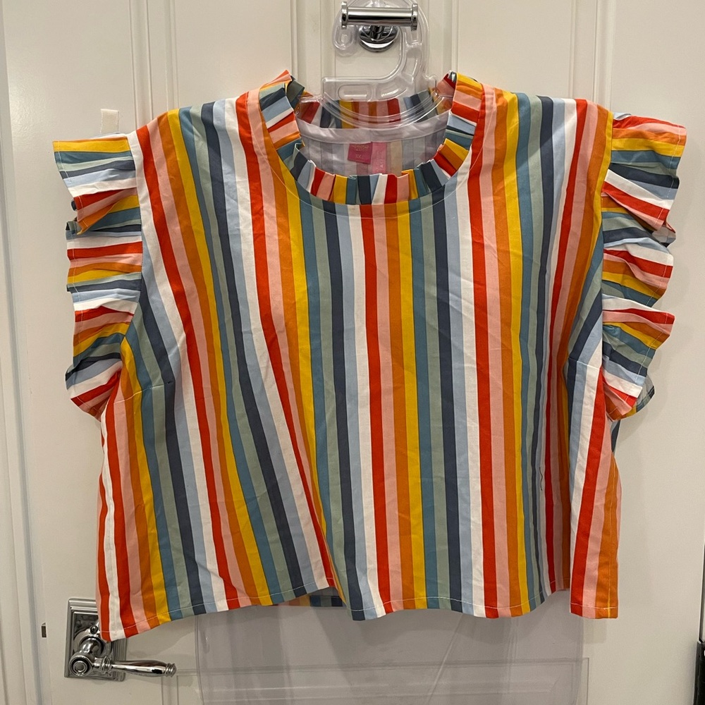 Rainbow cropped cotton shirt